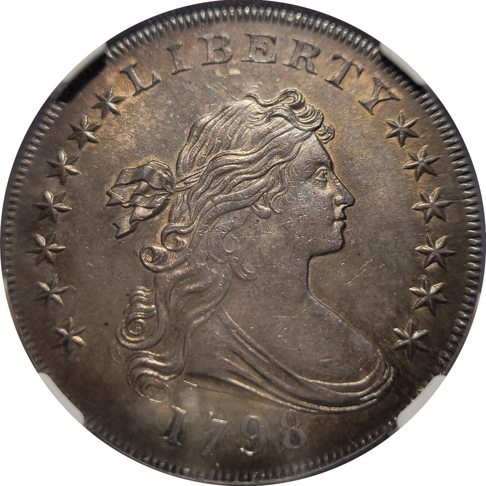1798 $1 Draped Bust Silver Dollar Heraldic Eagle B-23, BB-105, R-3 NGC MS62
