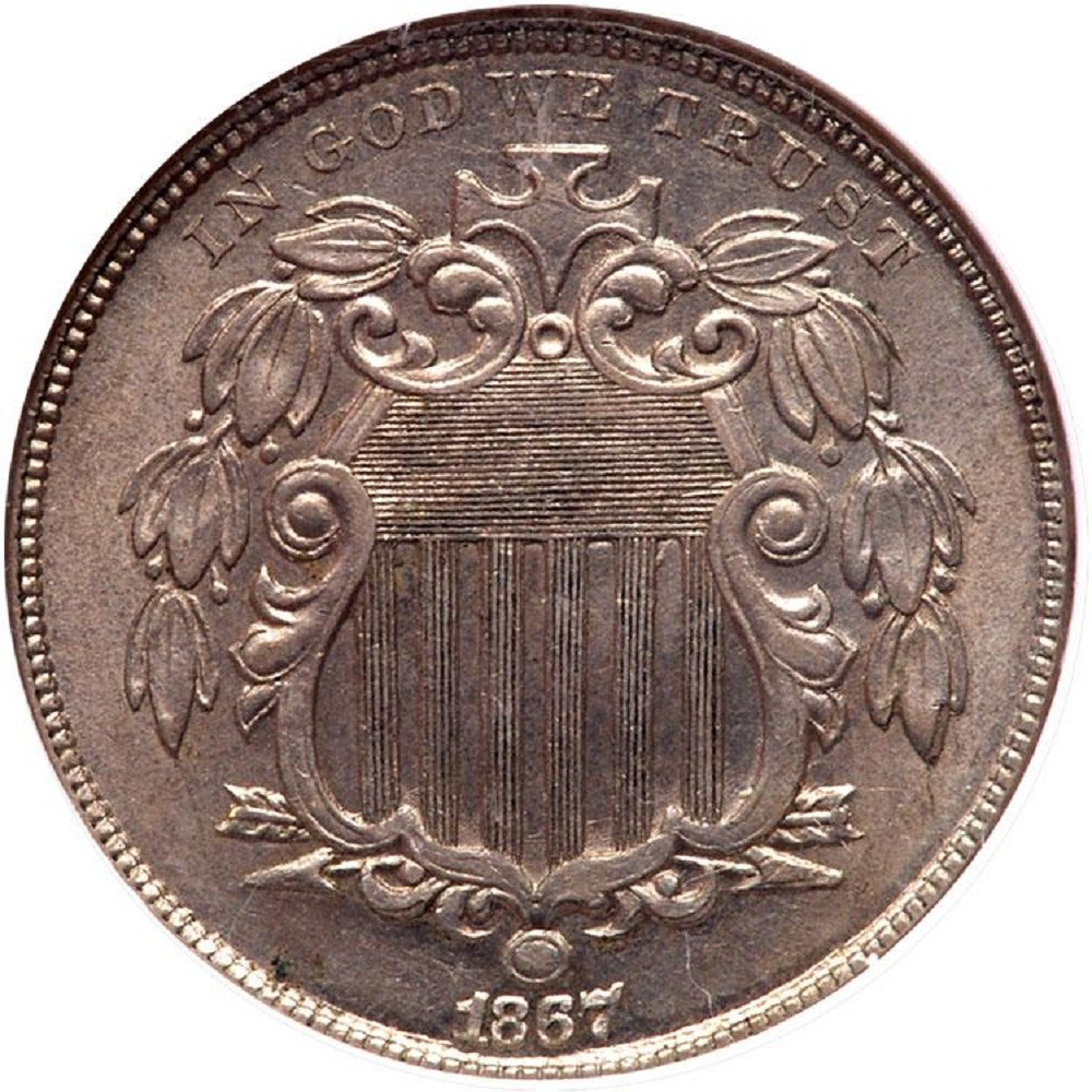 1867 5c Shield Nickel with Rays NGC MS63