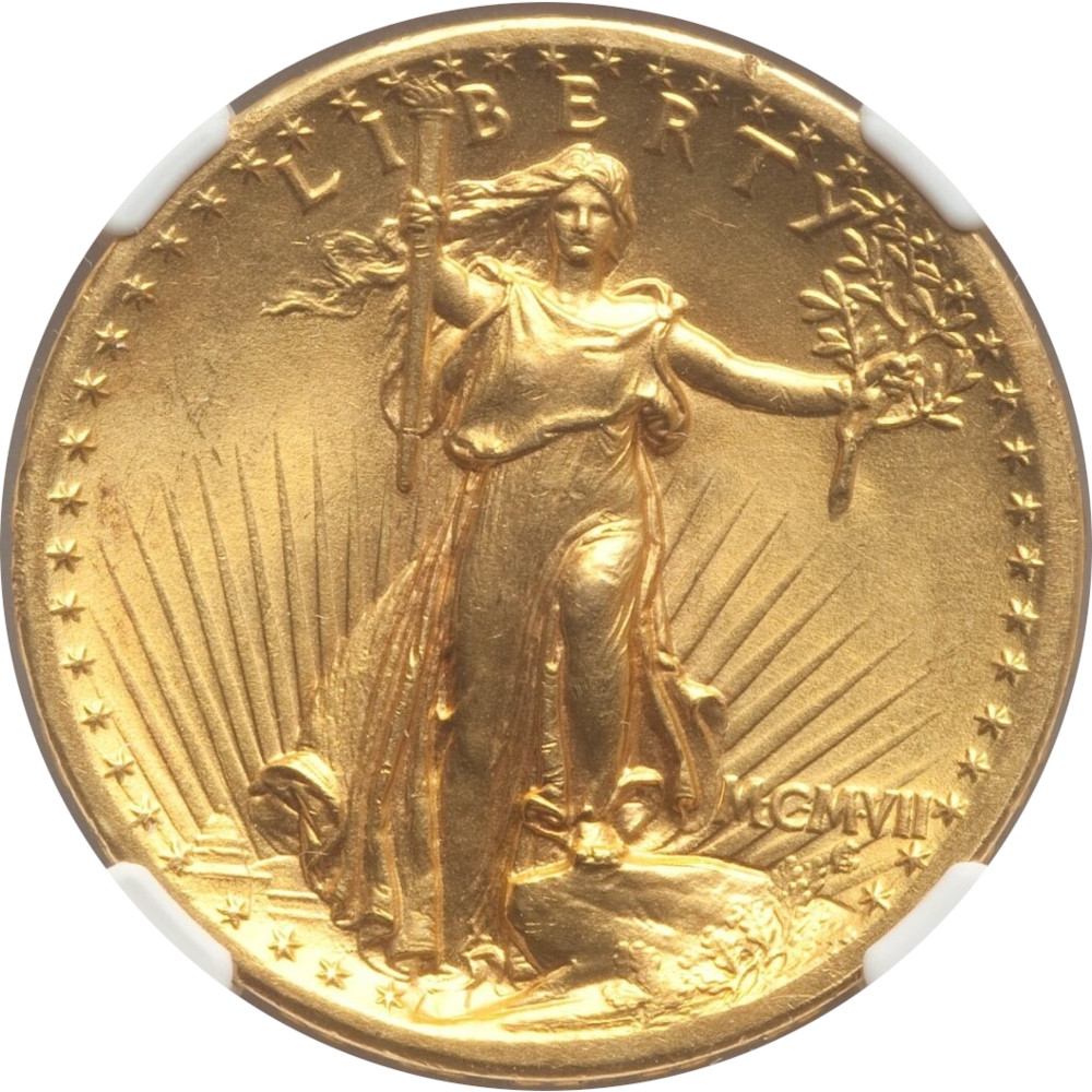 1907 $20 High Relief Saint Gaudens Double Eagle Flat Rim NGC MS64