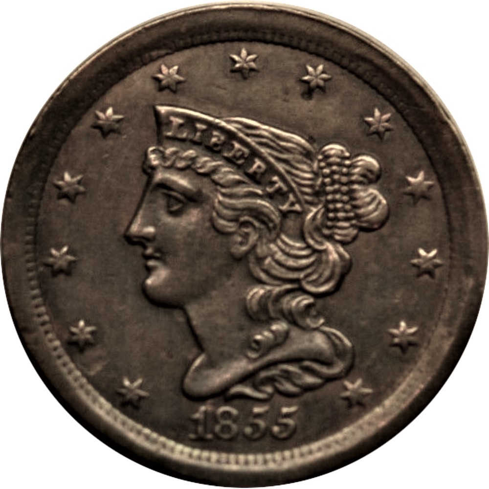 1855 1/2c Braided Hair Half Cent