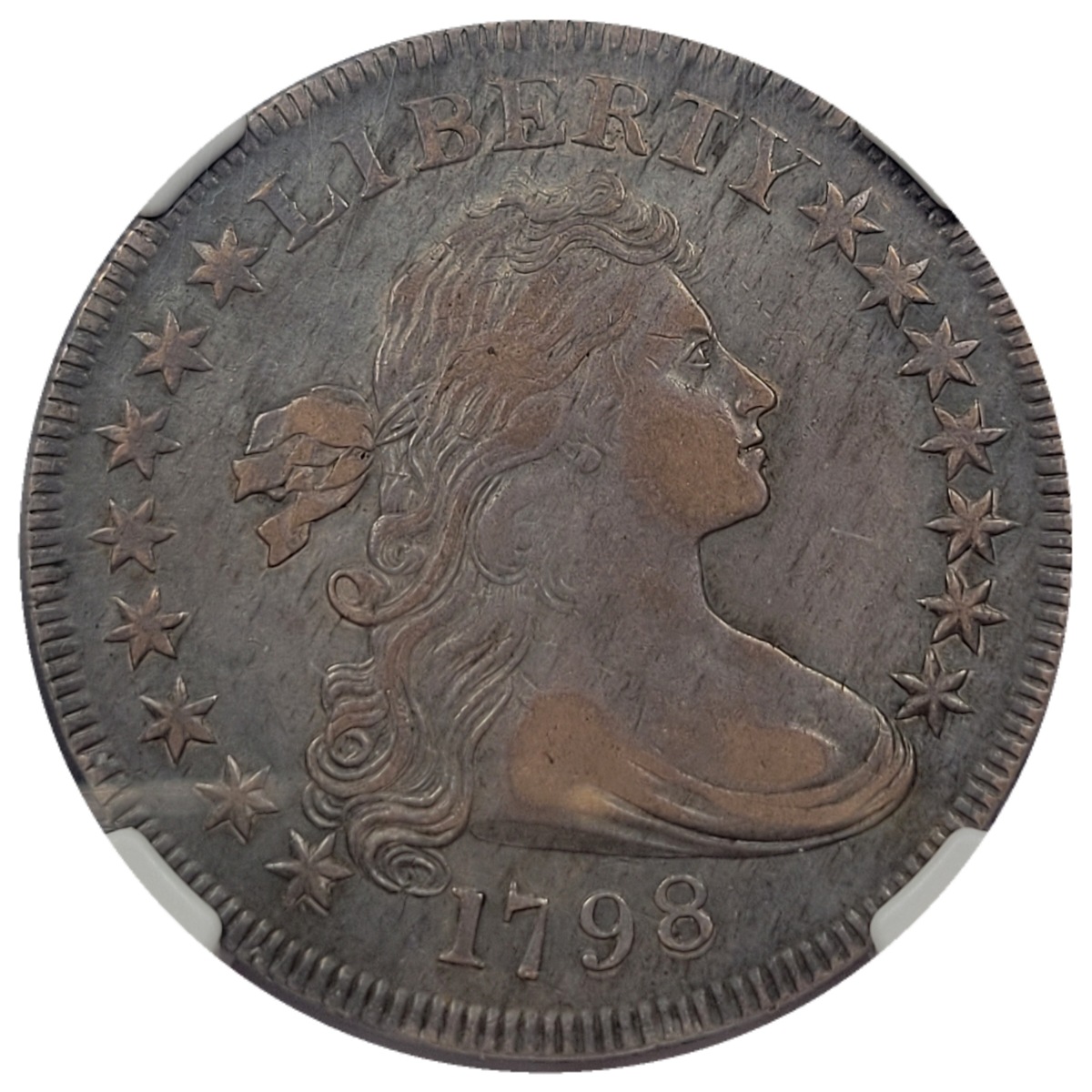1798 $1 Astounding Draped Bust Small Eagle Silver Dollar 15 Stars BB-81 B-2 NGC AU50