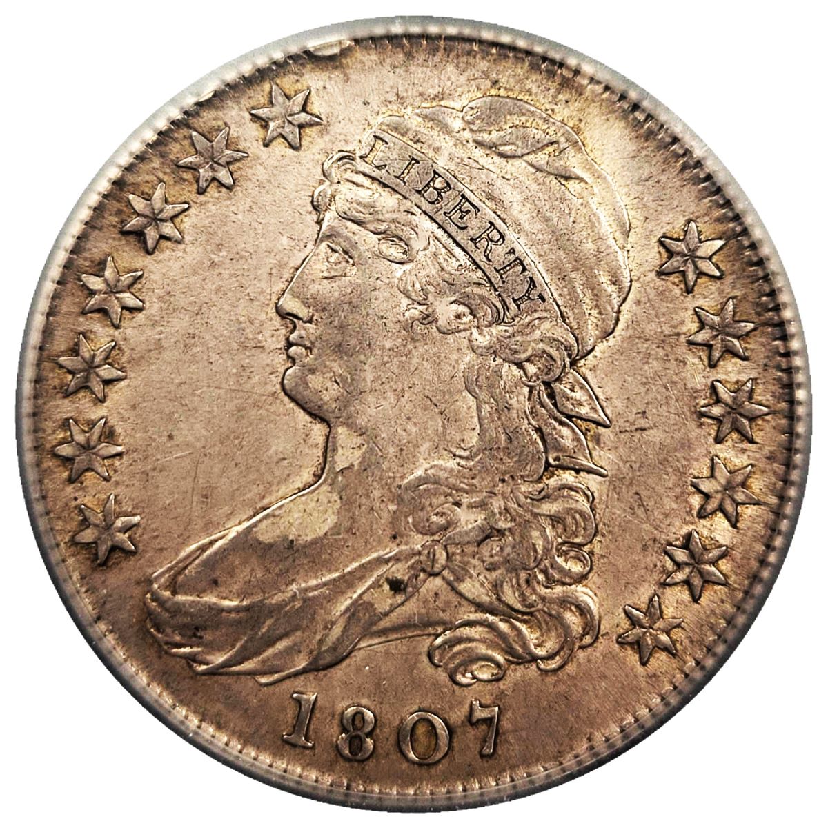 1807 50c Capped Bust Half Dollar Large Stars 50/20 Overton-112 ICG XF40