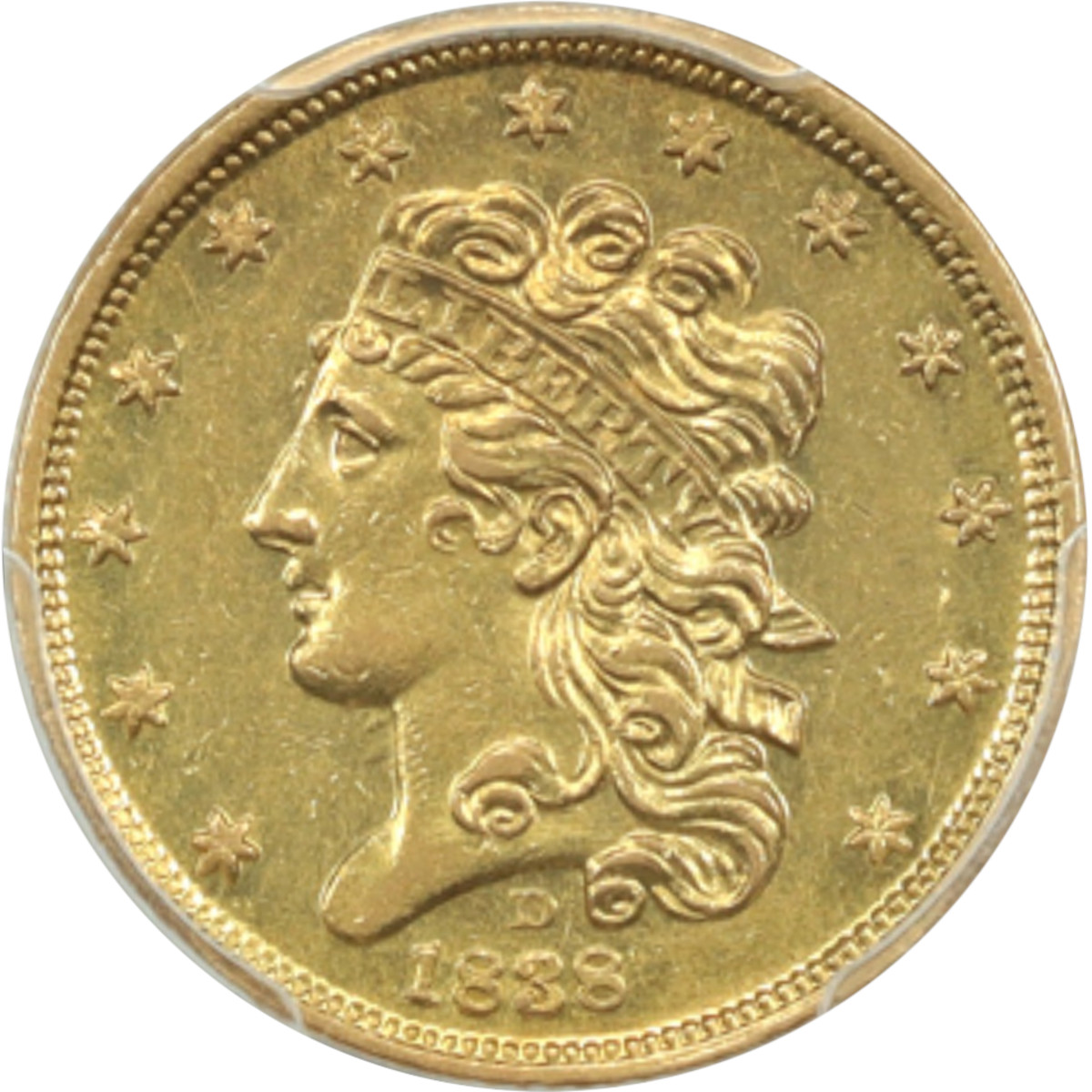 1838-D $5 Classic Head Half Eagle 1st Dahlonega Mint Coin, PCGS AU55