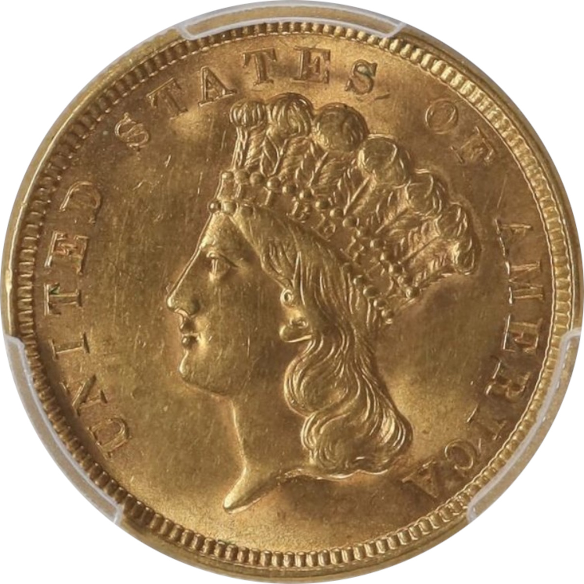 1854 $3 Three Dollar Indian Princess Head, 1st Year Issue, PCGS MS61