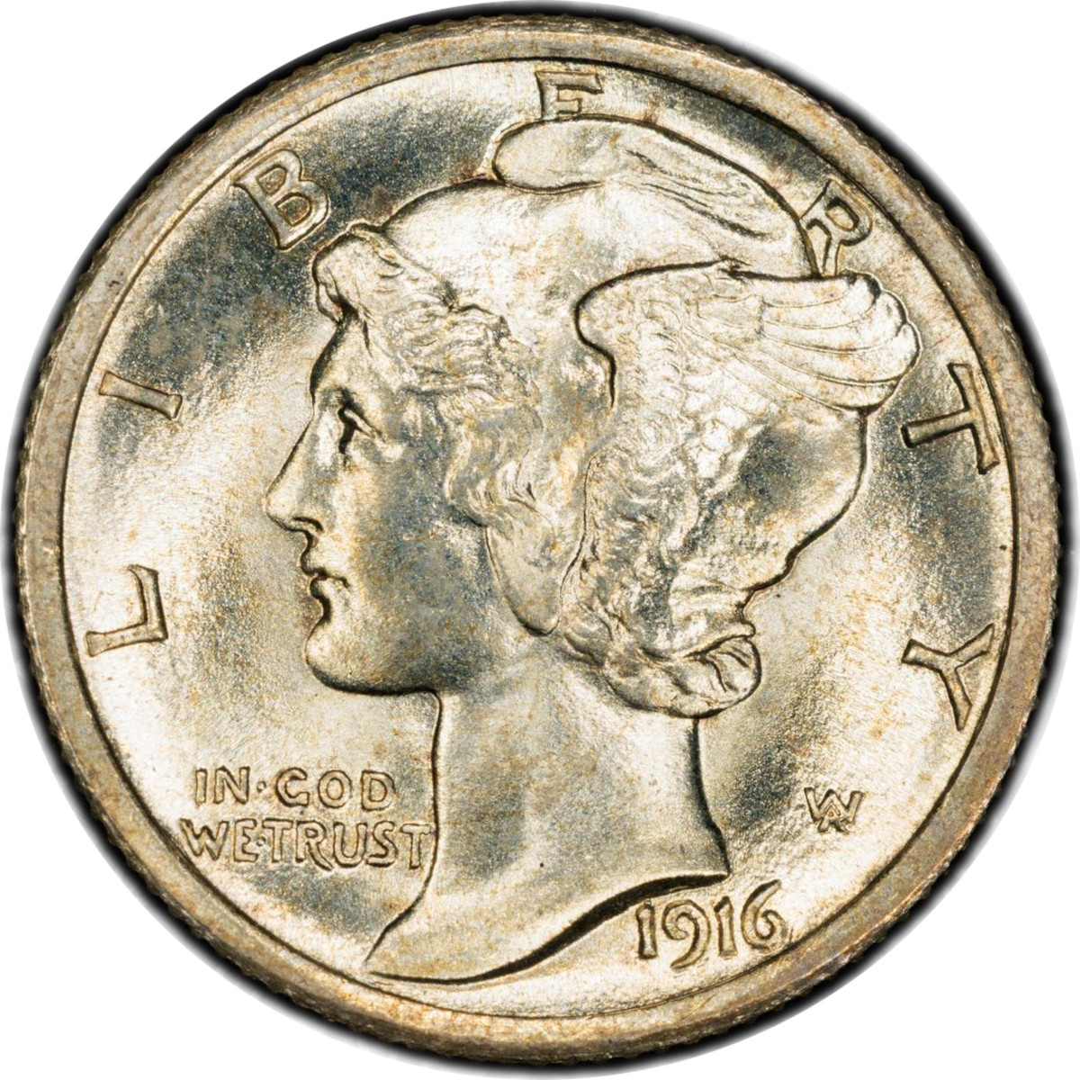 1916-D 10c Winged Liberty Mercury Dime Full Bands PCGS MS66FB