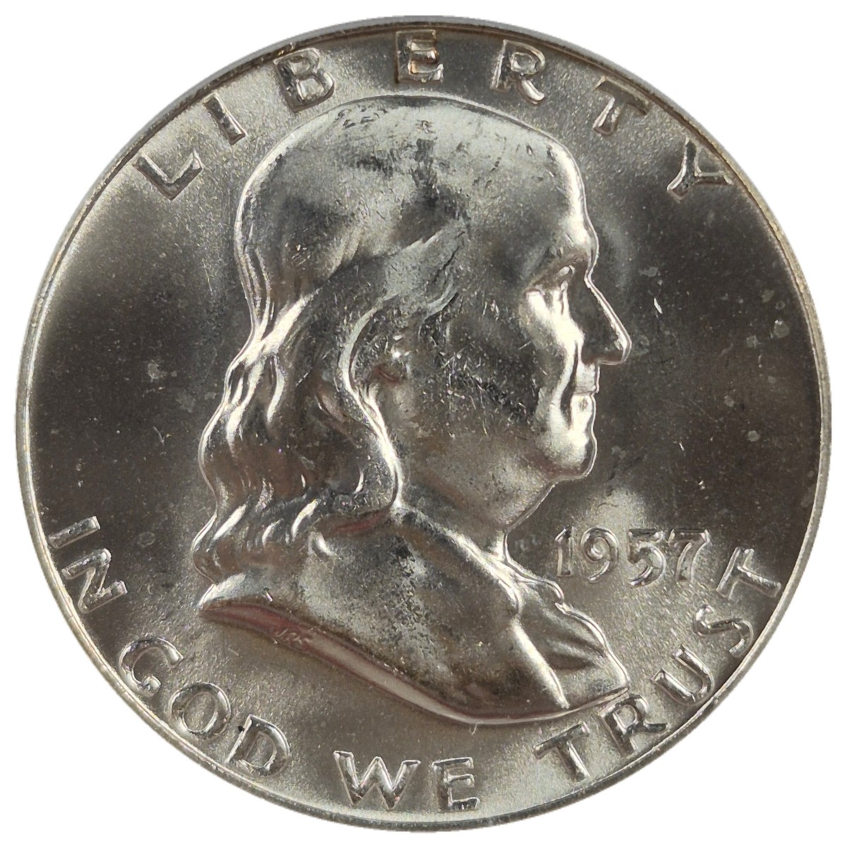 1957-D 50c Franklin Half Dollar #1, ICG MS65 FBL